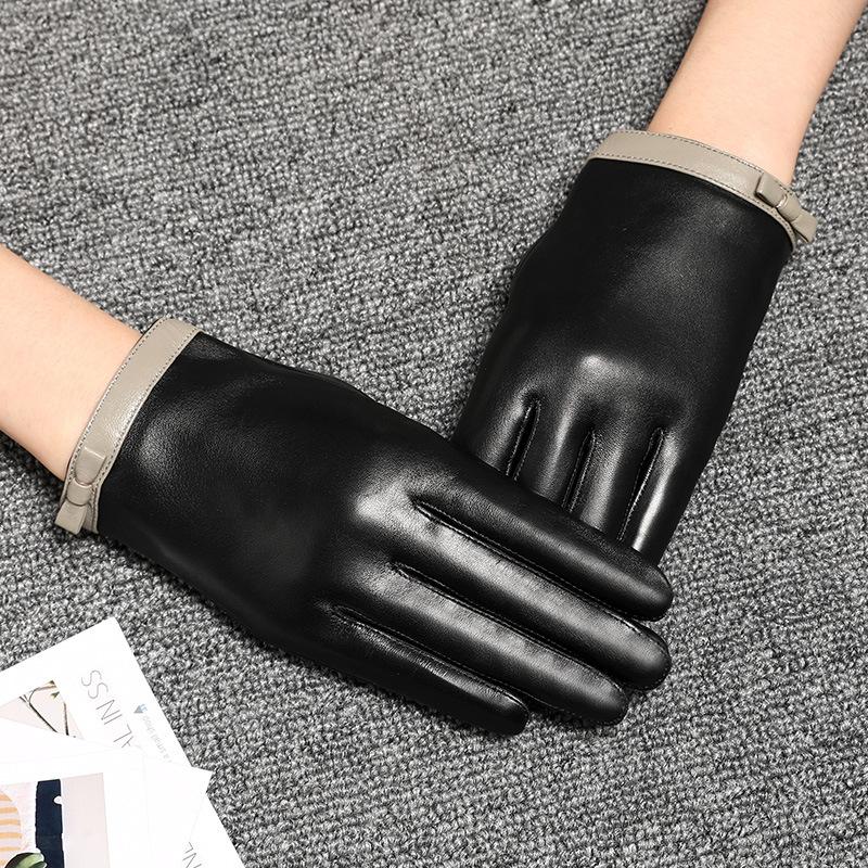 

Кожаные перчатки тонкие теплые короткие сенсорные экраны для вождения и езды на открытом воздухе первый слой овчины перчатки M чёрный