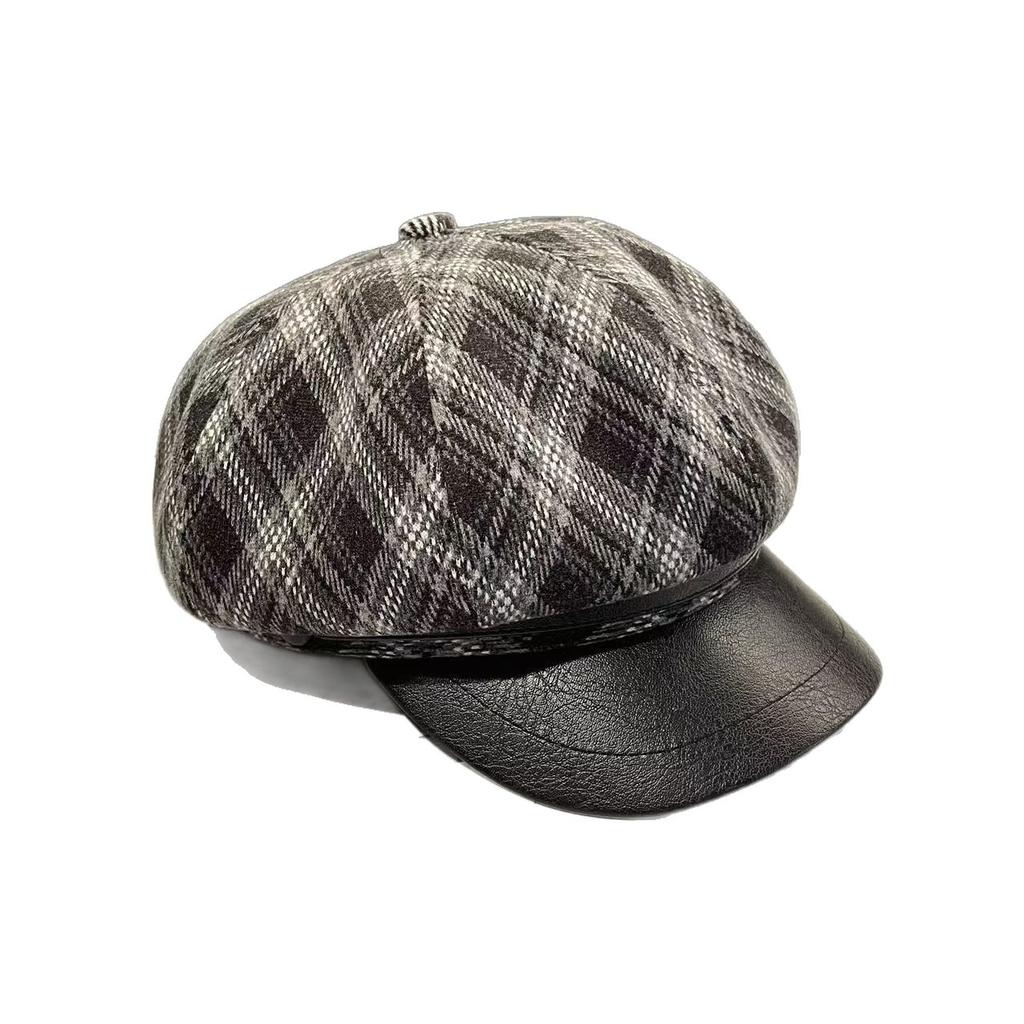 Retro Rhombus Octagonal Hat Autumn and Winter Temperament  British Style Newsboy Hat  Small Duck Tongue Beret  Female Painter Hat