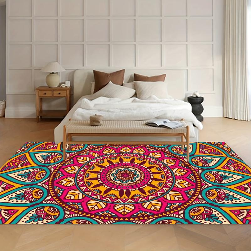 1pc Indian Patterned Carpet Non Slip Floor Mat for Decorative Floor Mat In Living Room Bedrooms Fitting Room and Bathrooms Rugs