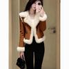 Women's Stylish Brown Shearling Coat - Chic, Thick, and Warm Winterwear.