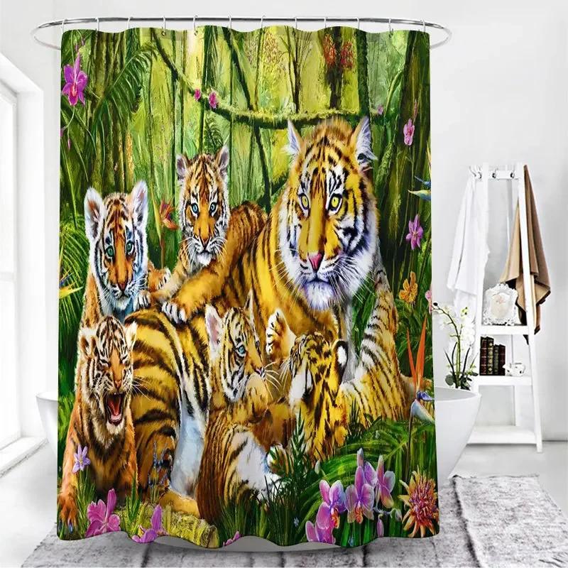Nordic Wolf Pattern Shower Curtains Animals Tiger Bath Curtain High Quality Waterproof Polyester For Bathroom With 12Pcs Hooks