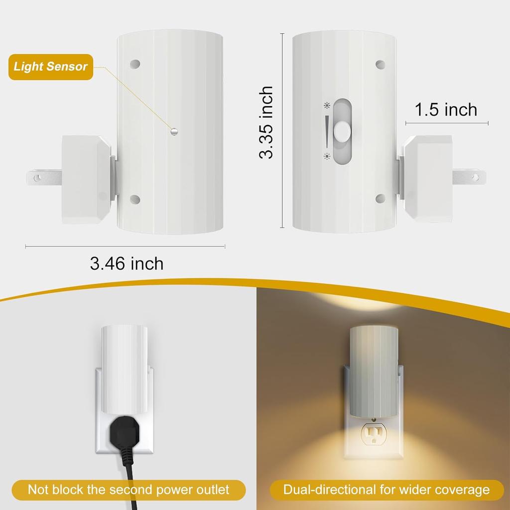Night Light, Led Night Lights Plug into Wall, Sensor Dusk to Dawn, 0-100 LM Dimmable Night Lights, 3000K Soft White for Bathroom Bedroom Kitchen