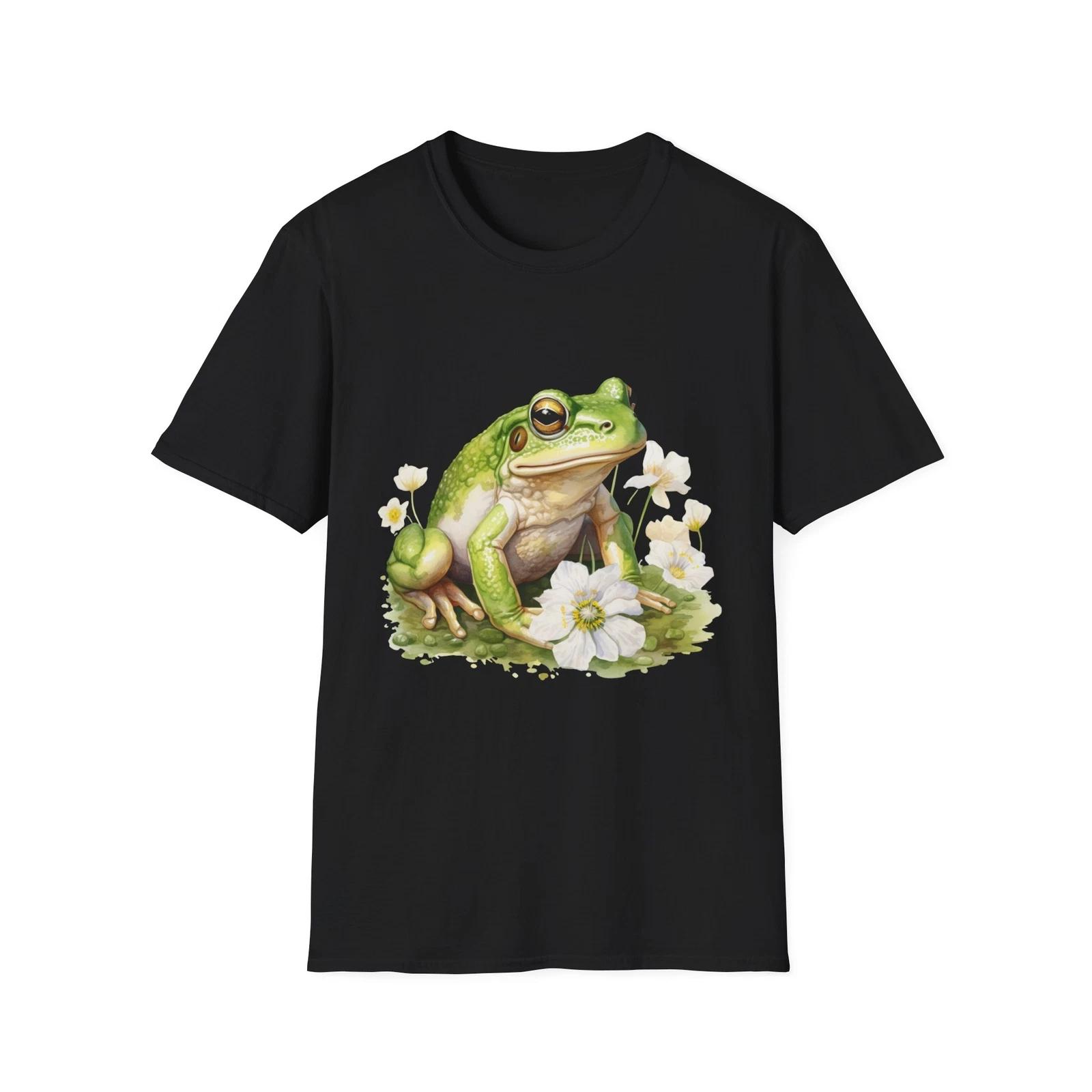 Frog & Floral Unisex Softstyle T-Shirt, Cute Nature Tee, Nature Lover Gift, S