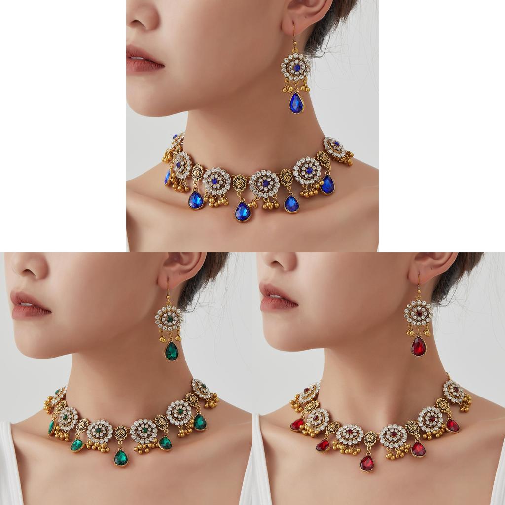 Ethnic Style Necklace Set With Water Crystal Pendant For Women