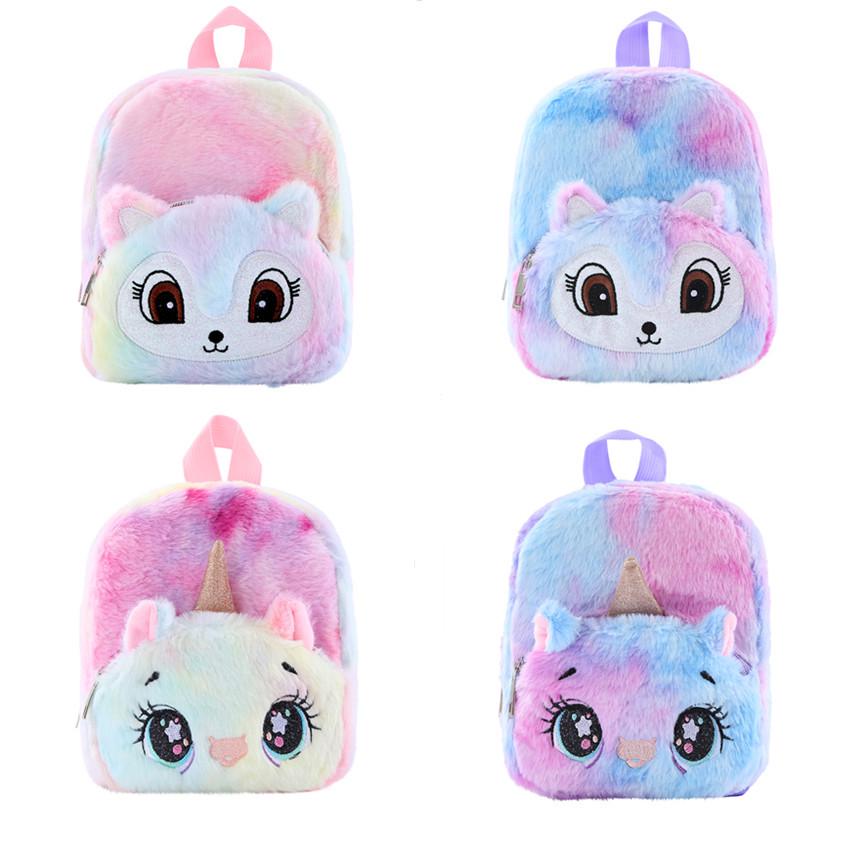 Adorable Cartoon Unicorn Fox Plush Backpack for Girls