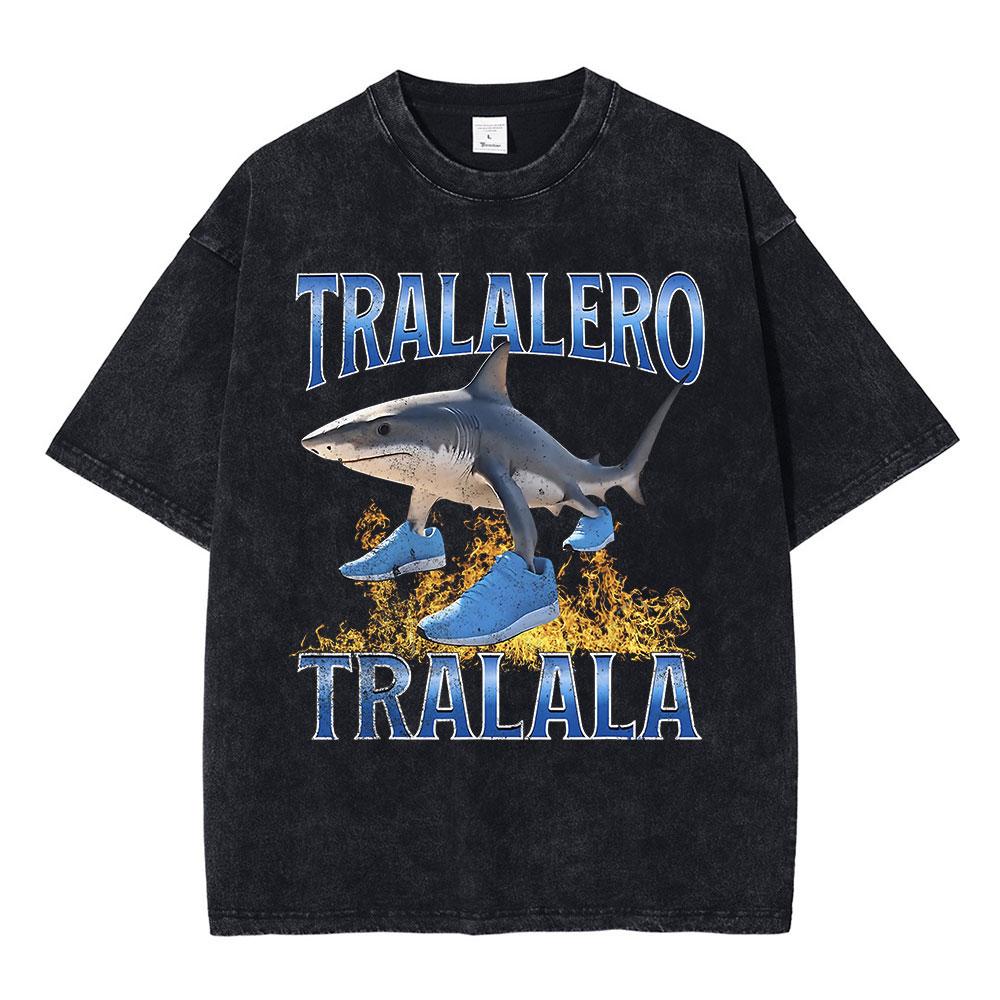 Italian Brainrot Tralalero Tralala Tung Tung Tung Sahur Bombardiro Crocodilo Funny Meme T-shirt Men Women Vintage Washed T shirt