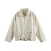 Unisex Retro Vintage PU Leather Jacket With Turn-Down Collar Loose Fit Workwear Style Outerwear
