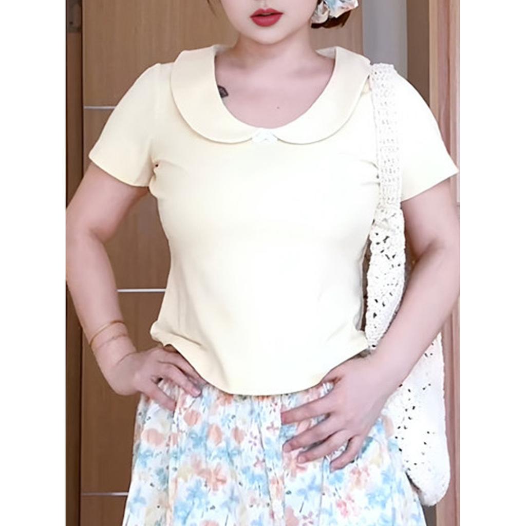 No Price Reduction #Summer New Sweet Style Doll Collar Short-sleeved T-shirt Women's Thin Short Top
