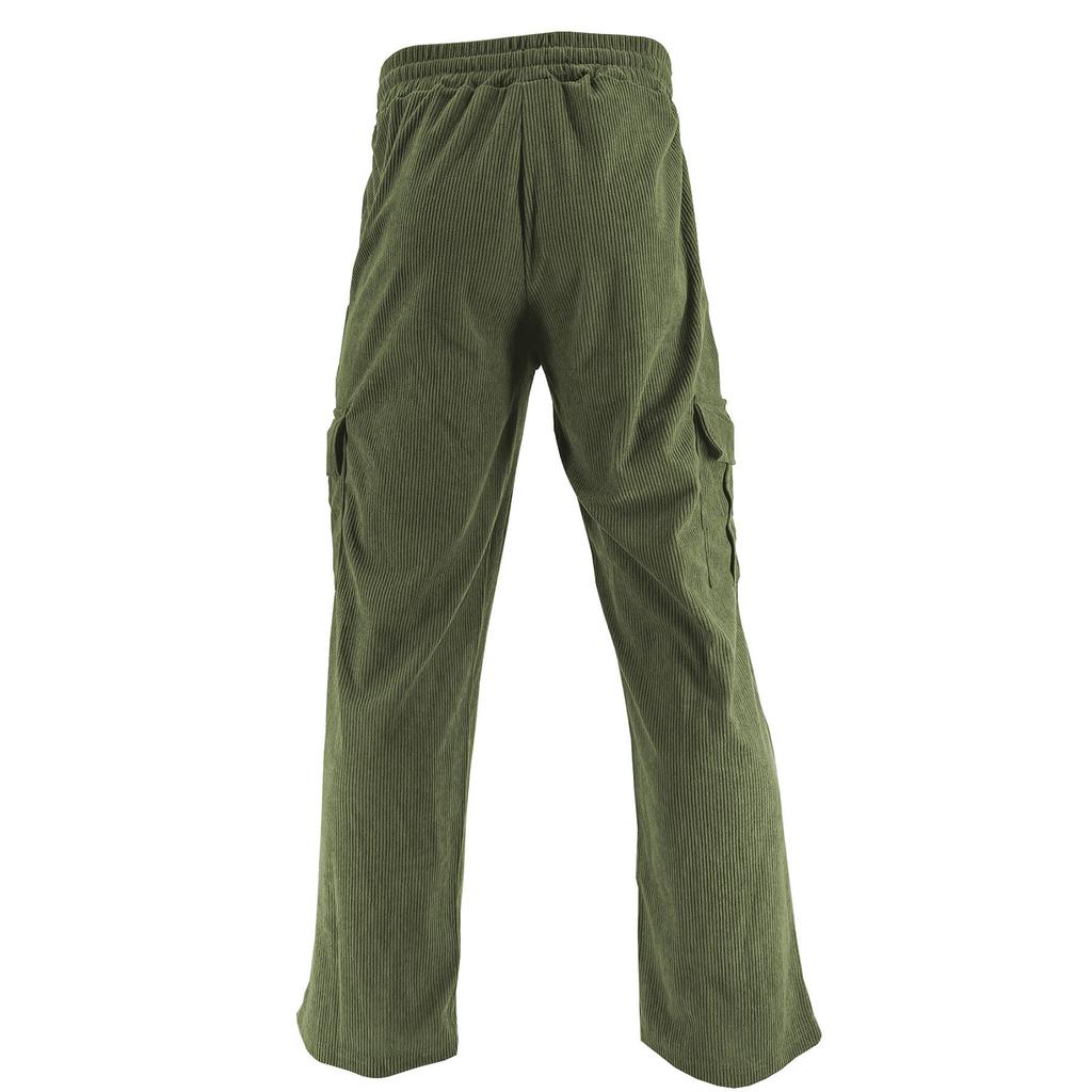 Men's Corduroy Cargo Pants - Wide Leg Elastic Waist Drawstring Sweatpants For Casual & Outdoor Activities