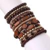12-Piece Retro Brown & Gold Wood Grain Multi-Ring Stackable Bracelet Set - Mori-kei Fashion Accessories