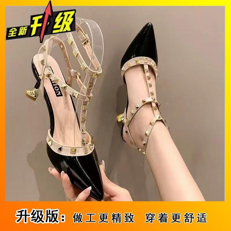 2025 popular high heels women's versatile willow nails single shoes pointed head thick heel bag head sandals thin heel small single shoes women