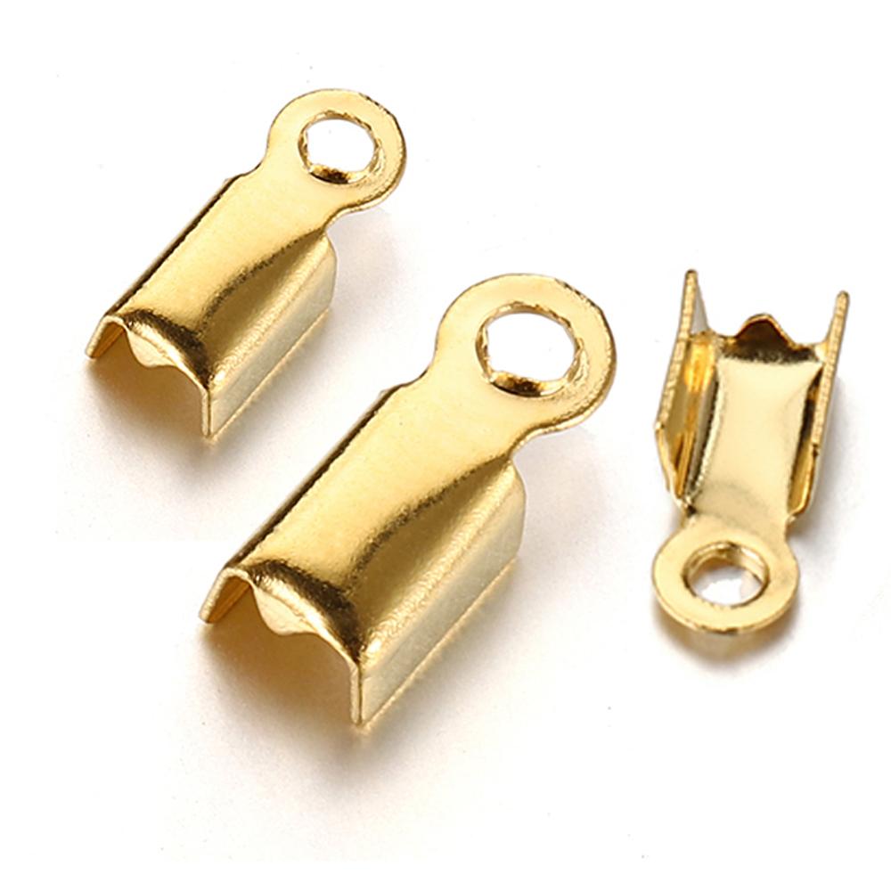 50pcs Stainless Steel Crimp End Caps Cove Clasps String Ribbon Leather Fold Clip Fastener Beads Connector for Jewelry Making DIY