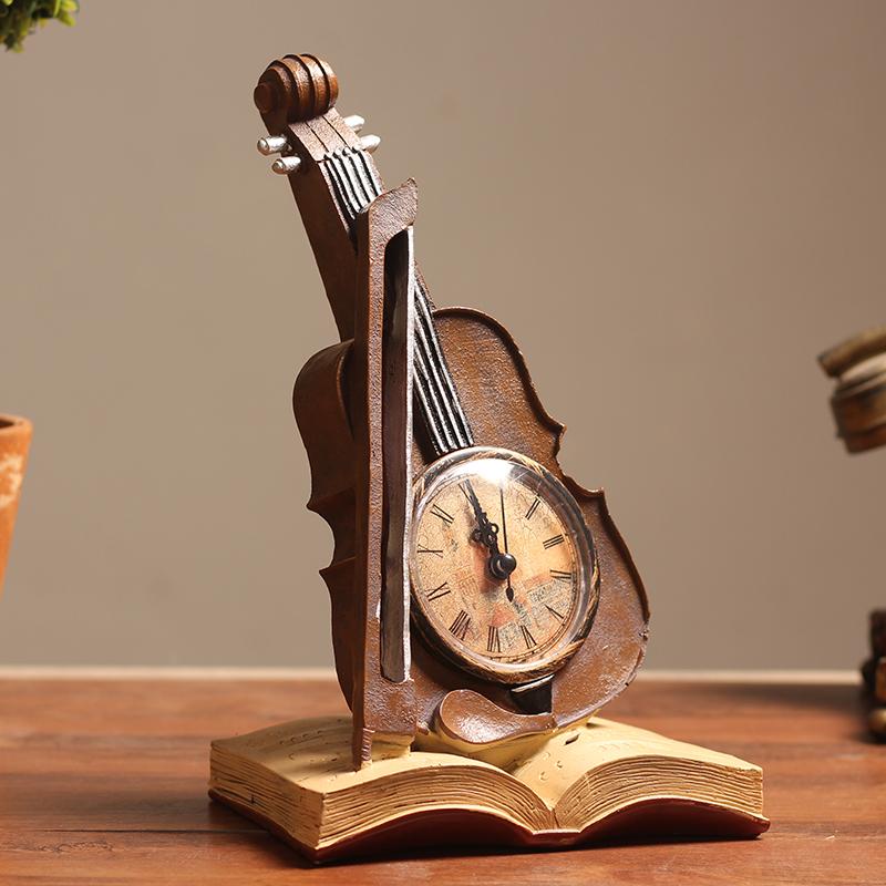 Vintage Violin Ornaments Musical Instrument Sculpture Creative Clock VIOLIN Decorative Figurines Home Decoration Accessories