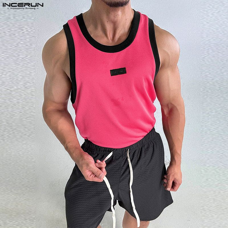 INCERUN Men Round Neck Sleeveless Casual Sport Loose Tank Tops Undershirts