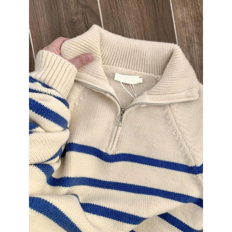 

Белый полосатый свитер поло на молнии с лацканами женский зимний мягкий восковой вязаный базовый топ XL