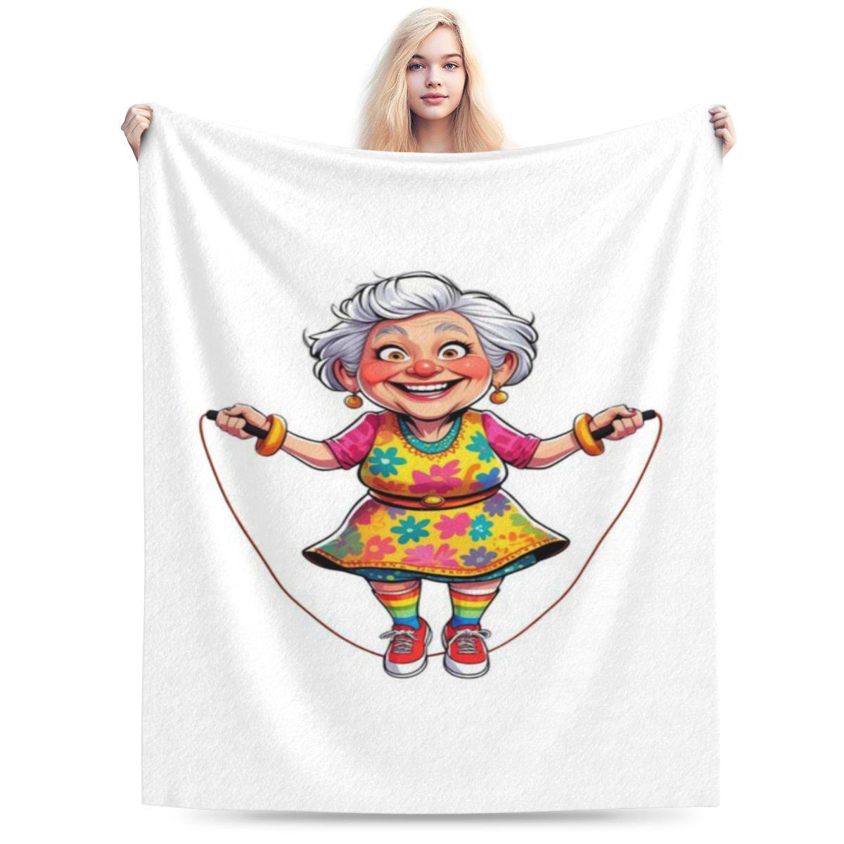 A Cheerful Old Lady Jumps Rope Custom Warm Party An UltraSoft Micro Fleece Blanket 75x100cm 30x40in