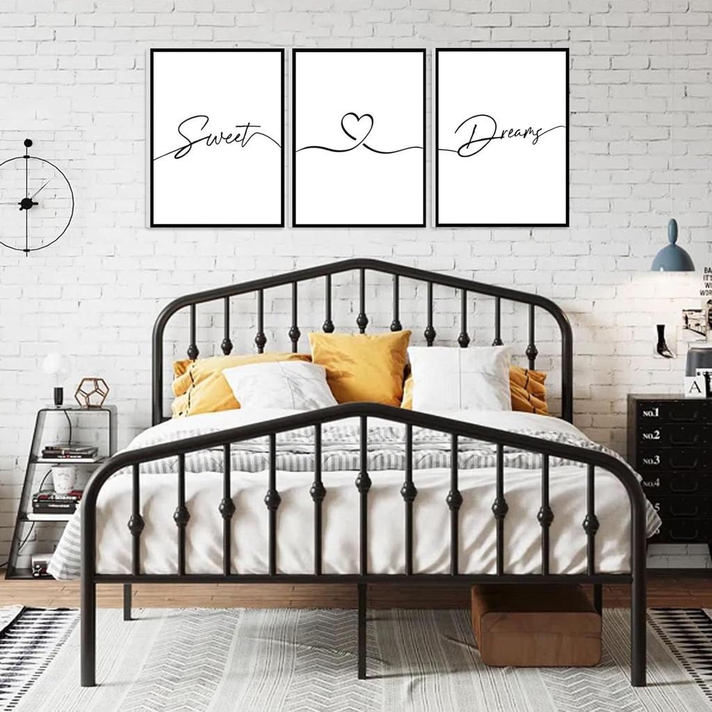 Framed Bedroom Wall Art 36x16”, Sweet Dreams Wall Decor Above Bed Decors, Black Wall Decor for Bedroom (12x16 inches, Set of 3, Framed, Black)