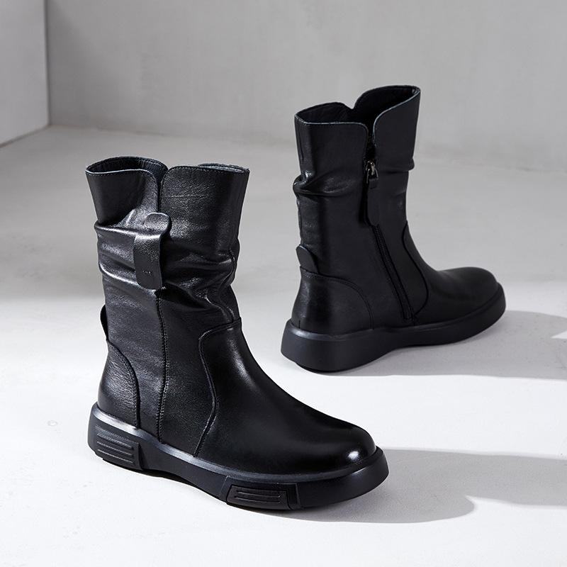 

Ботинки из коровьей кожи первого слоя женские осенне-зимние новые бархатные на плоской подошве ретро ботинки челси средней высоты женская обувь из натуральной кожи 41