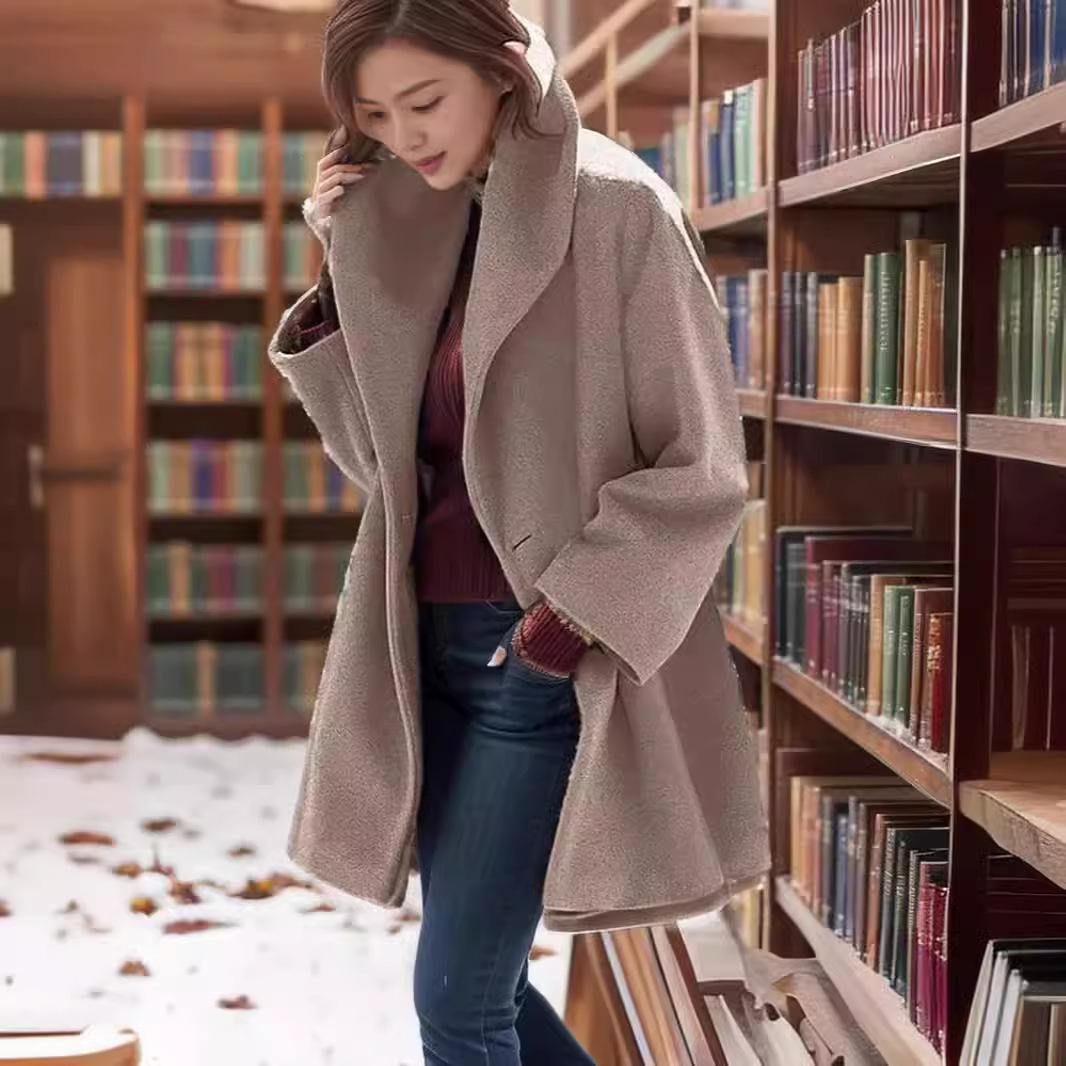 

Женская осенне-зимняя многоцветная шерстяная куртка с капюшоном и круглым вырезом XXL верблюд