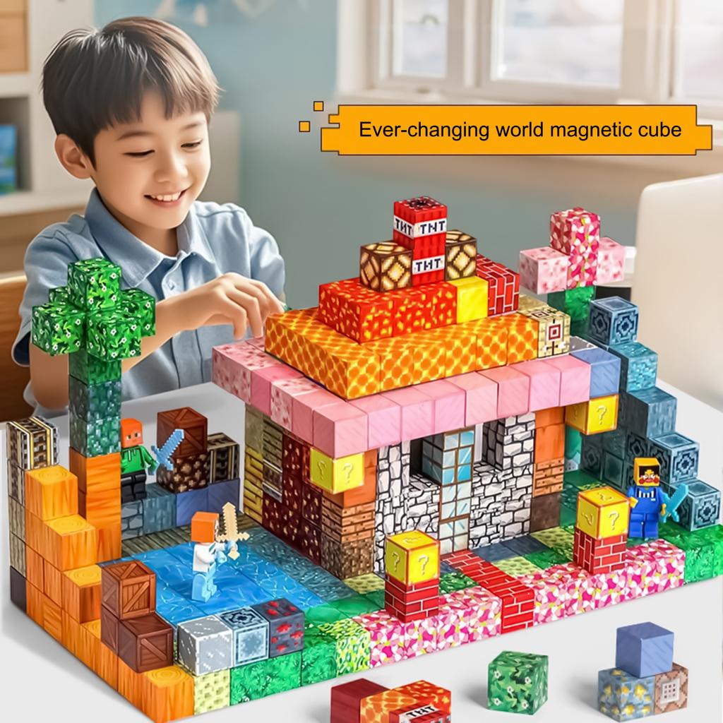 Magnetic Building Blocks Set Minecraft Style Magnetic Cube Puzzle Toy for Boys Kids Educational STEM Construction