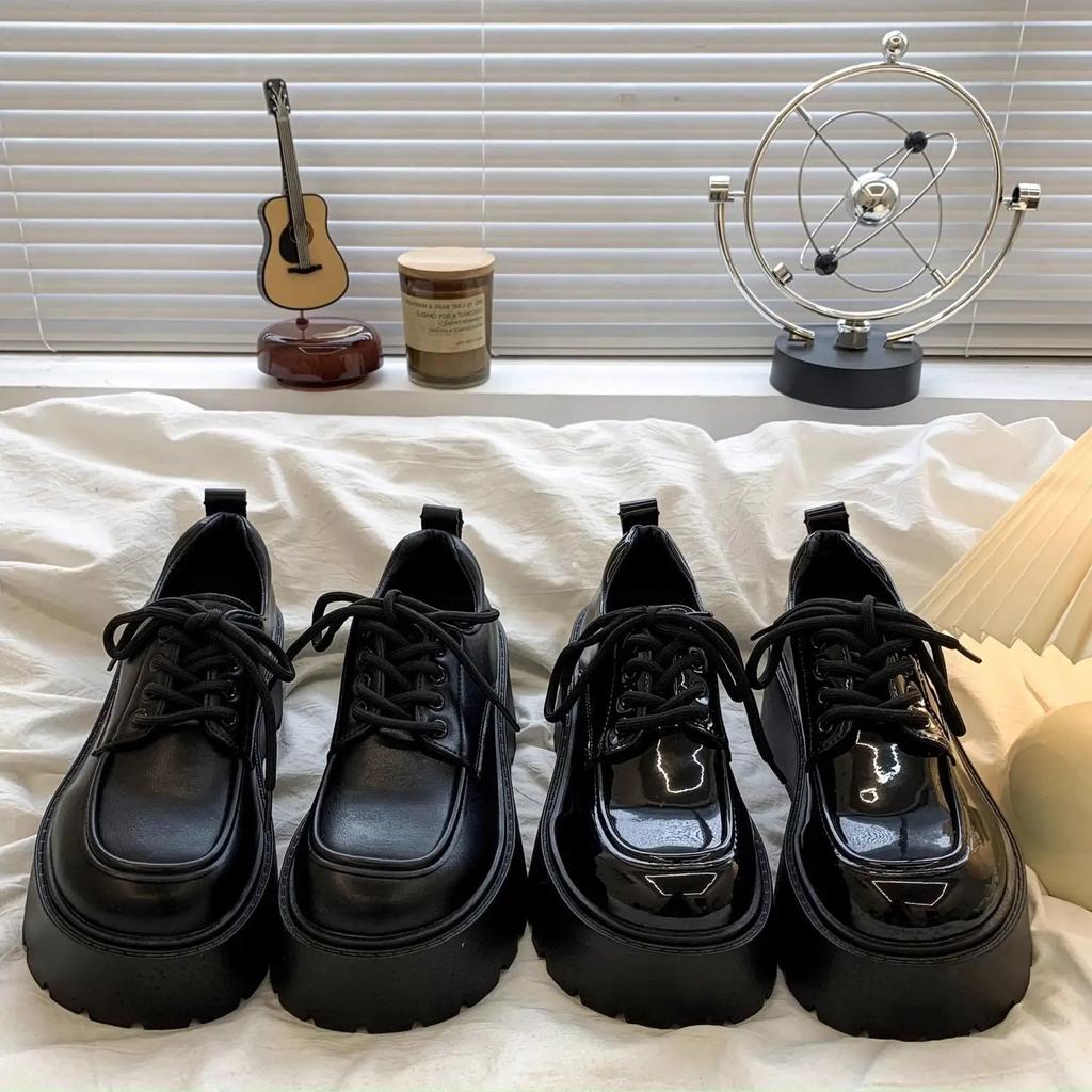 High platform loafers women's laced up chunky flats ladies faux leather shoes waterproof woman thick sole loafers female flats