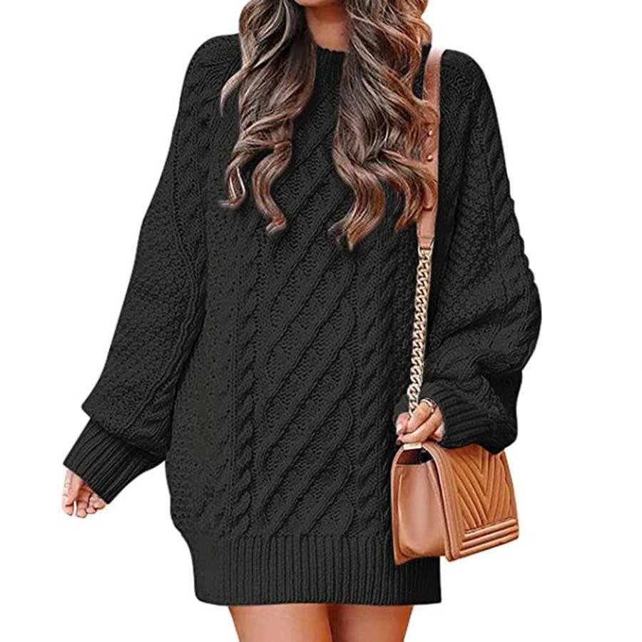 

New Women s Chunky Knit Sweater, Loose Fit, High Neck, Oversized, Solid Color Pullover XXXL чорний