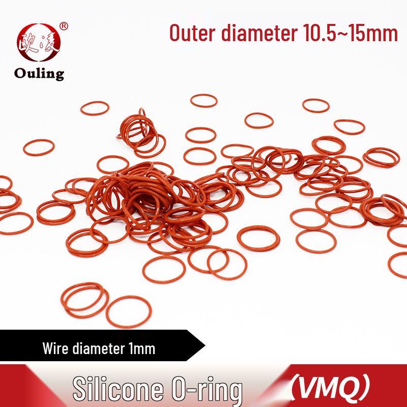 Red Silicone O-Ring Seal, Temperature-Resistant, 10.5-15mm Outer Diameter, 1mm Thickness Rubber Ring 10.5*1mm (10 pcs) Red Silicone O-ring
