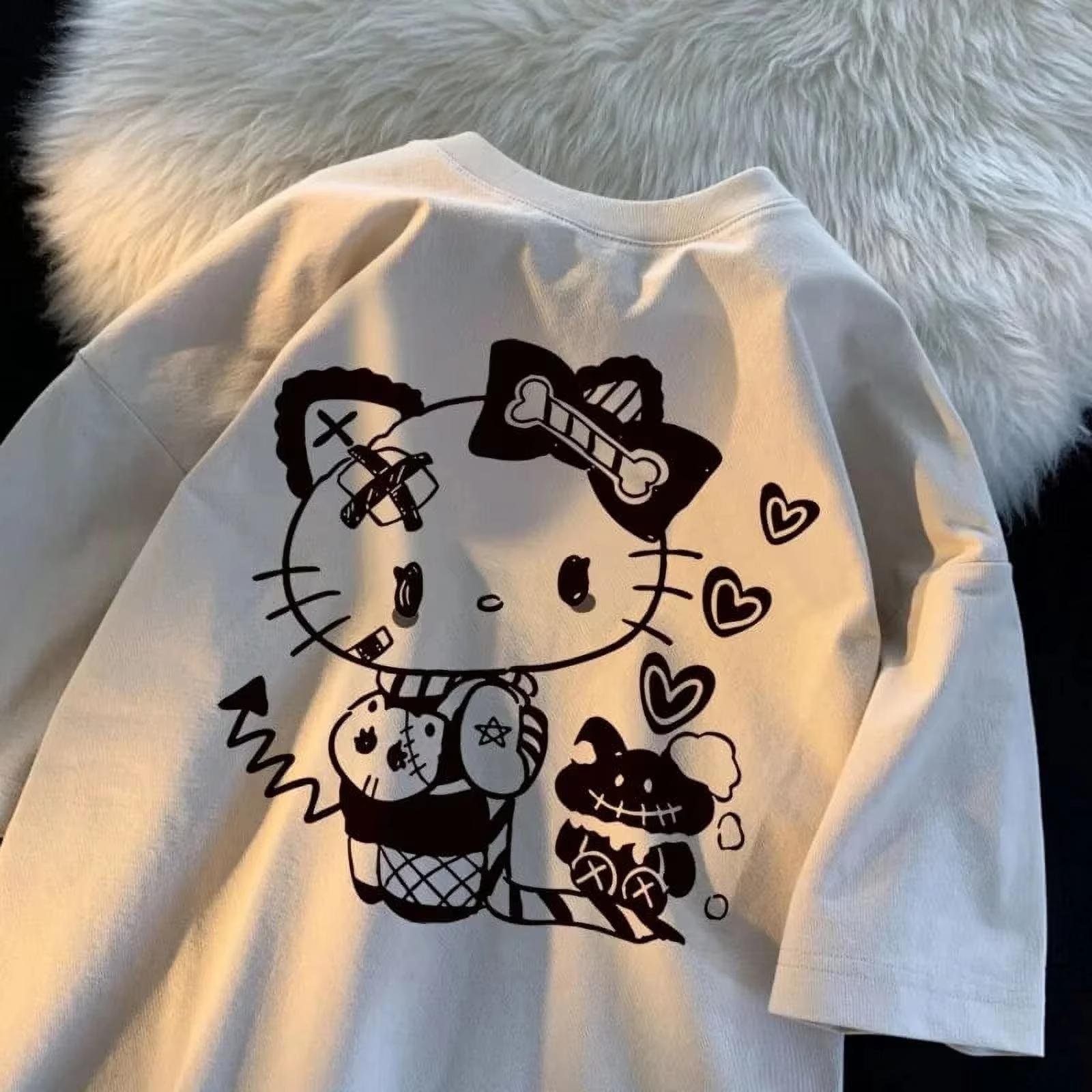 

2026 Summer Hello Kitty Voodoo Doll Tshirt High Quality 100 Cotton Gothic Print Unisex Casual Tee for Adults Kids S