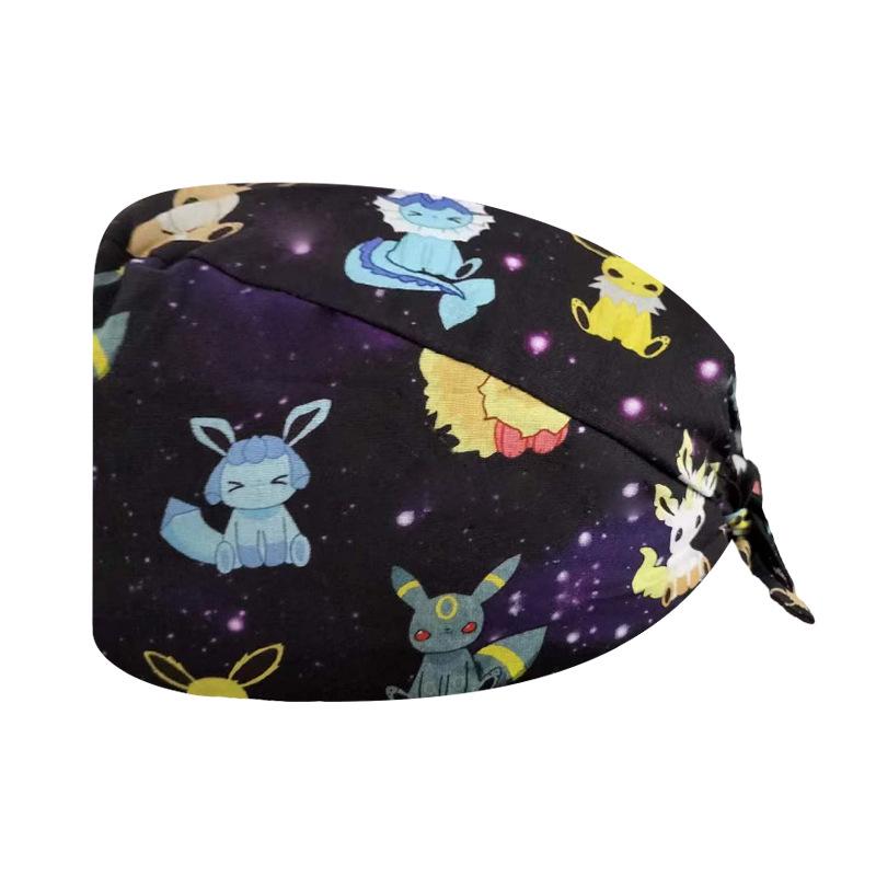 Unisex Cartoon Print Nurse Cap - Breathable, Sweat-Absorbent Surgical Cap for Pet Hospital and Medical Use.