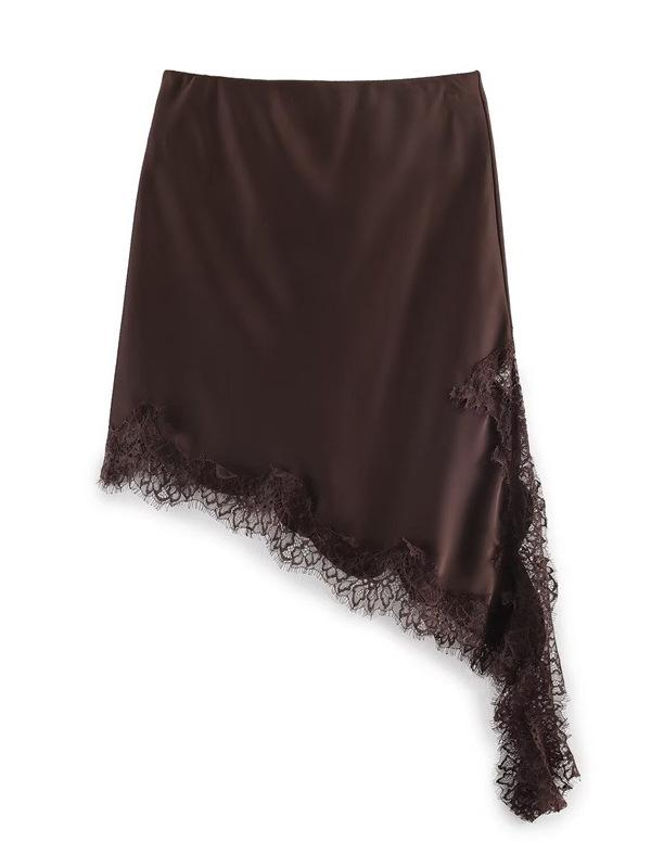 2026 Spring/Summer Women's Asymmetrical Lace Midi Skirt with Irregular Hem