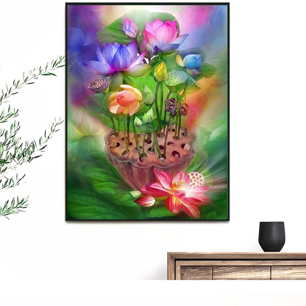 5D Diamond Painting Full Square Flower Lotus Rhinestone Picture Embroidery Sale Diamond