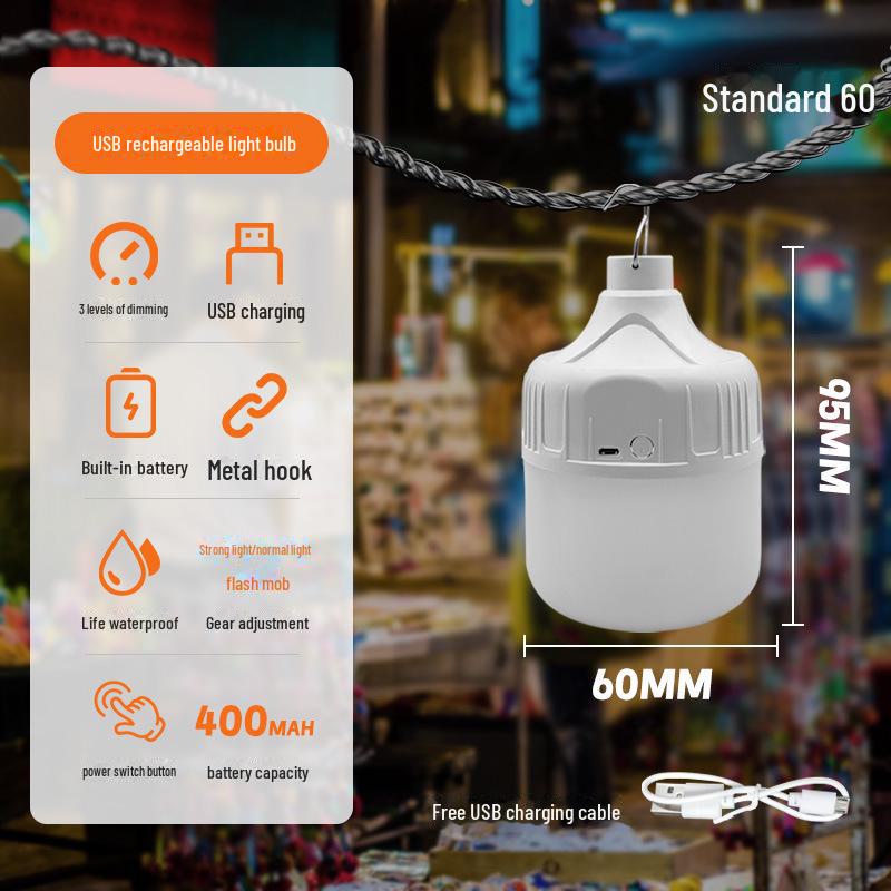Rechargeable USB LED Emergency Light Bulb for Outdoor Camping, Night Markets, and Wireless Energy-Saving Lighting