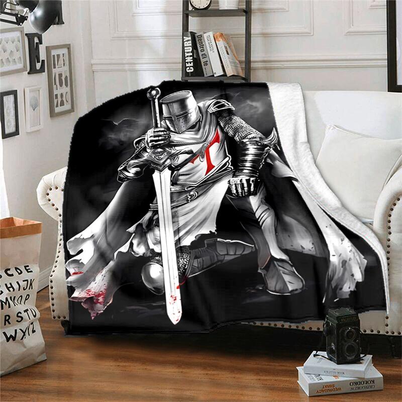 1pc Blanket Knights Templar Print Design, Lightweight Blanket for Sofa, Bed- Soft &Warm, Gift for All Seasons like Christmas, Halloween