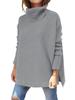 Women's Oversized High Neck Sweater Mid Length Batwing Sleeves Split Hem Waist Tied Pullover Luxurious Relaxed-fit Slimming and Versatile Top