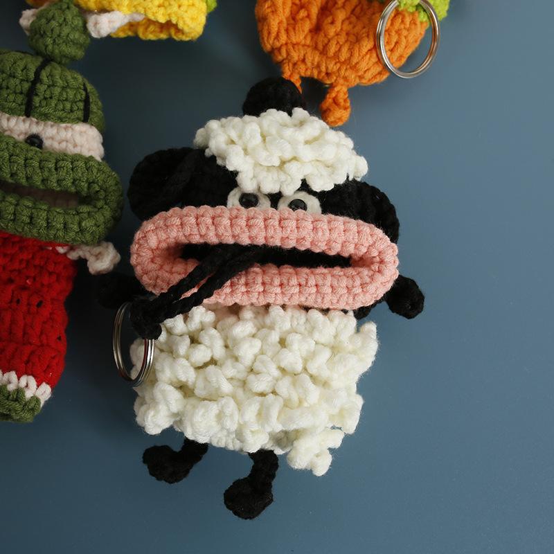 Lustige Wurstmundpuppen-Serie Häkeltasche Schlüsselanhänger für Autoschlüssel Halter Handgefertigte Stricktasche Kreative Geschenke Großhandel