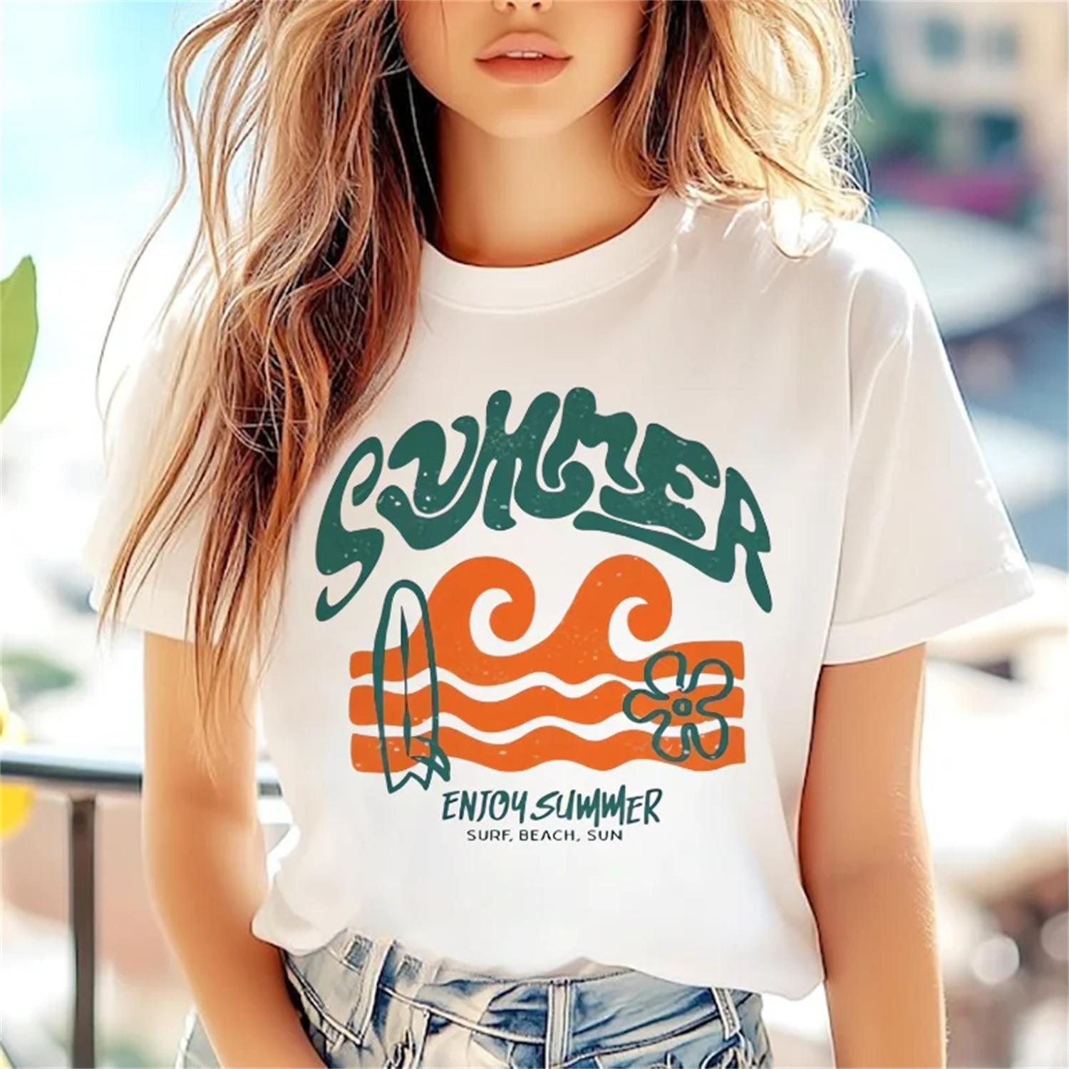 Basic Women s Pattern 90s T-Shirt Women s Fashion Cute Cartoon Style Holiday Short Sleeve Clothing Top Printed Popular T-Shirt S
