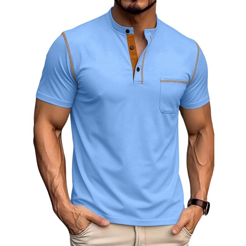 Herren Übergröße Farbblock Casual Sport-Poloshirt mit Henley-Ausschnitt, Atmungsaktiv und Schnelltrocknend