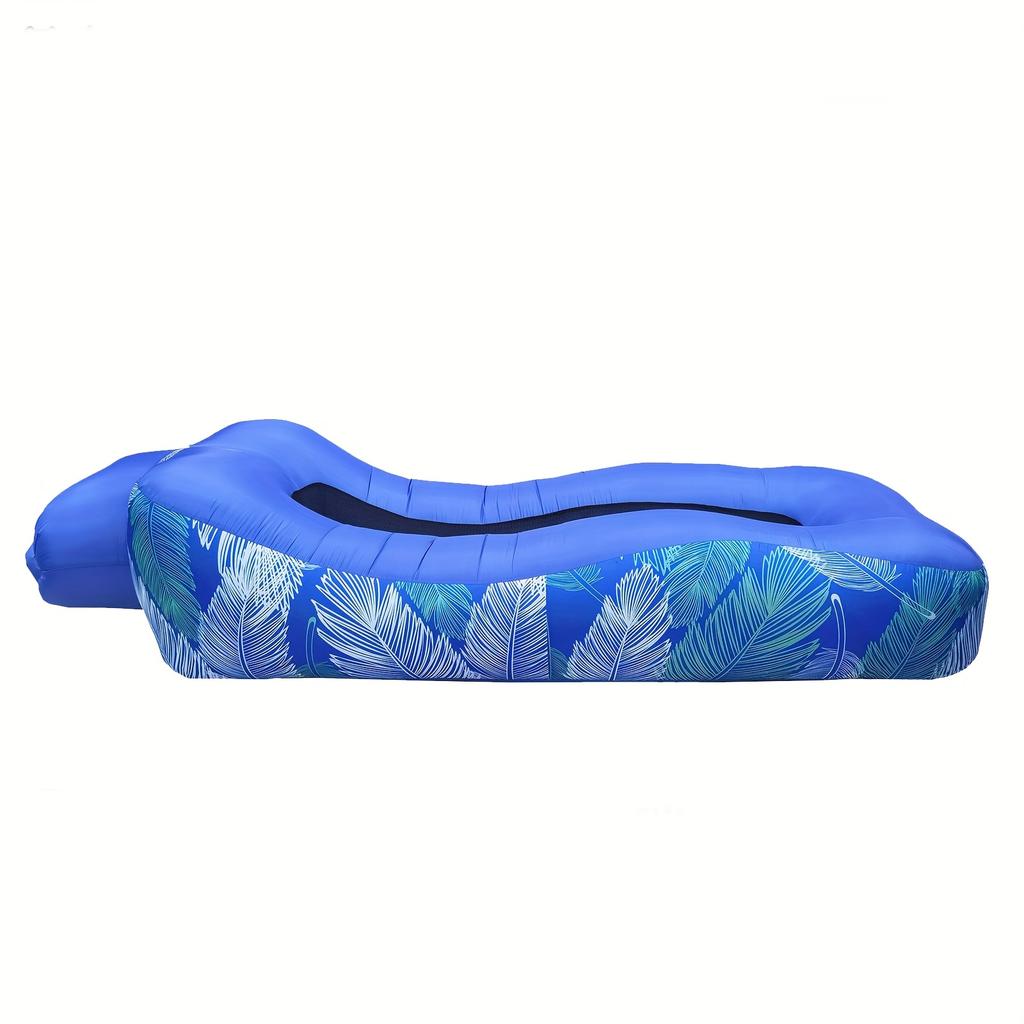 1-Person Tropical Print Quick-Inflating Beach Lounger - Durable Oxford Fabric, Self-Inflating Air Mattress for Camping, Festivals & Outdoor Relaxation