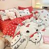 Hello Kitty All-Cotton Cute Cartoon Girl Fitted Sheet & Duvet Set - 4-Pc Dorm Style