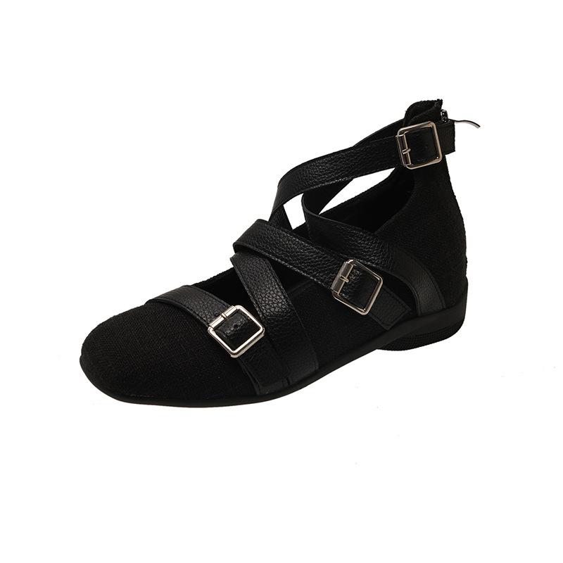 

Soft leather version~ retro casual hollow platform open-toed sandals women s summer new versatile soft-soled heightening Roman shoes 39 чёрный