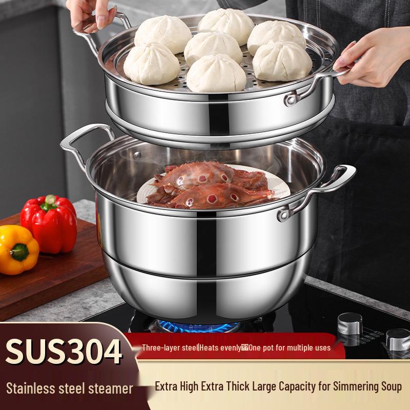 Three-Layer 304 Steel Steamer Pot with Large Capacity for Multi-Functional Cooking