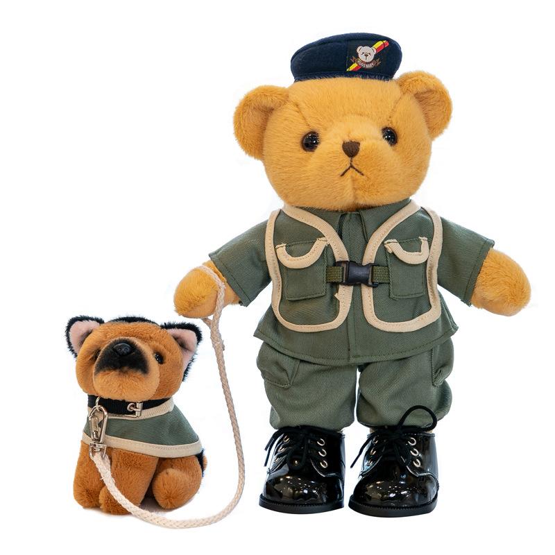 Camouflage Police Bear Soldier Brother Bear Doll Children Plush Toy Standing Doll Rag Doll Gift