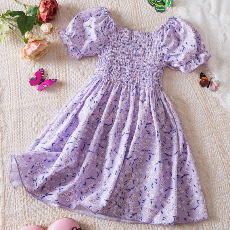 Children Clothing Girl Princess Dress Floral Casual Puff Sleeves Girls Dresses Summer Holiday Beach Clothes