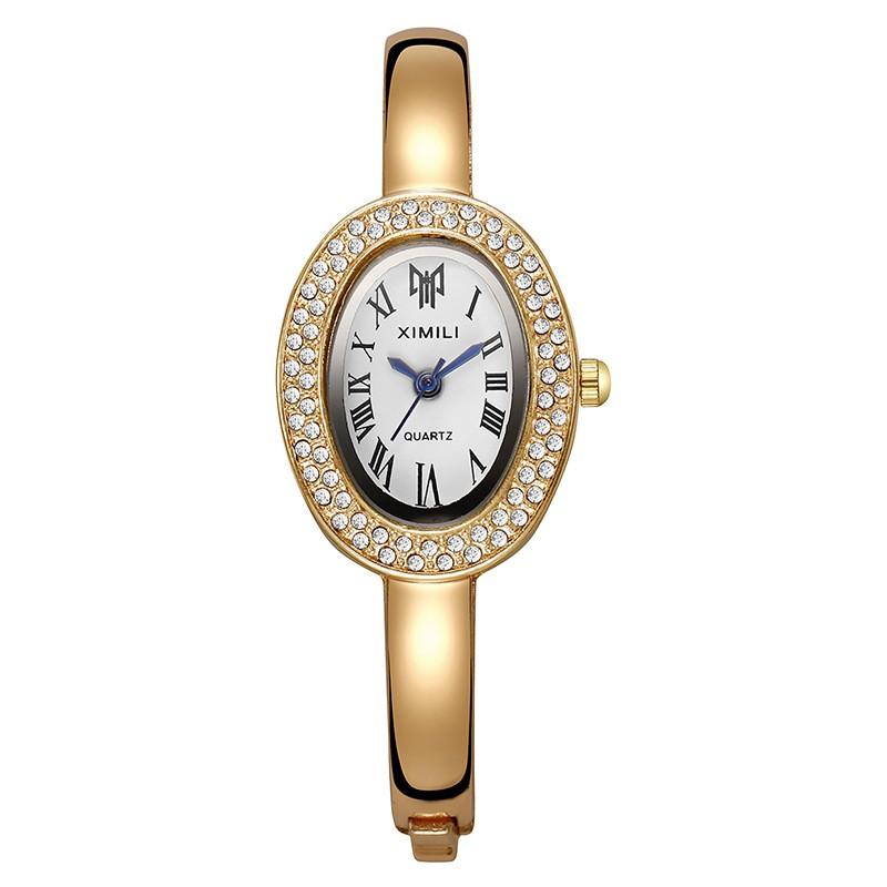 Womens Fashion Quartz Watch Oval Roman Numerals Bangle