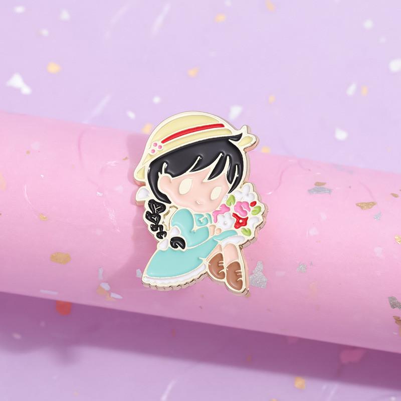 Cute Cartoon Girl Design Metal Brooch Colorful Anime Character Badge For Fun Accessories