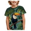 Fashionable Summer Children's T-shirt Parrot Beach Printing Soft Comfortable Breathable Round Neck Short Sleeved T-shirt