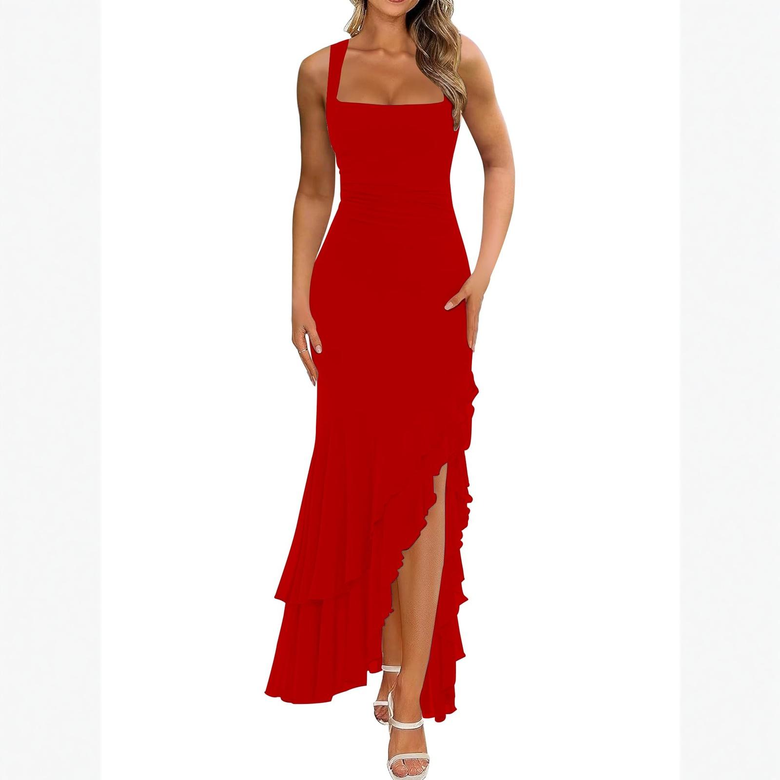 Women s Elegant Dress Sleeveless Long Dresses S красный