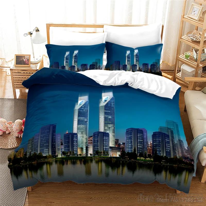 3D City Night View Print Love Child Duvet Cover Set HD Comforter Cover Bedclothes for Kids Bedding Sets Bedroom Decor