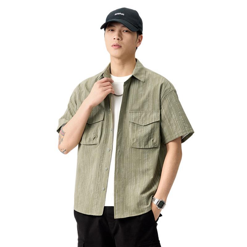 

Новая летняя рубашка из ледяного шелка с пузырчатой текстурой, отложным воротником, свободного кроя, с коротким рукавом 4XL