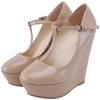 2025 New Autumn Winter Women Pumps 14cm Round Toes T-Strap Platform Wedge High Heels Gladiator Ladies Dress Party Wedding Shoes